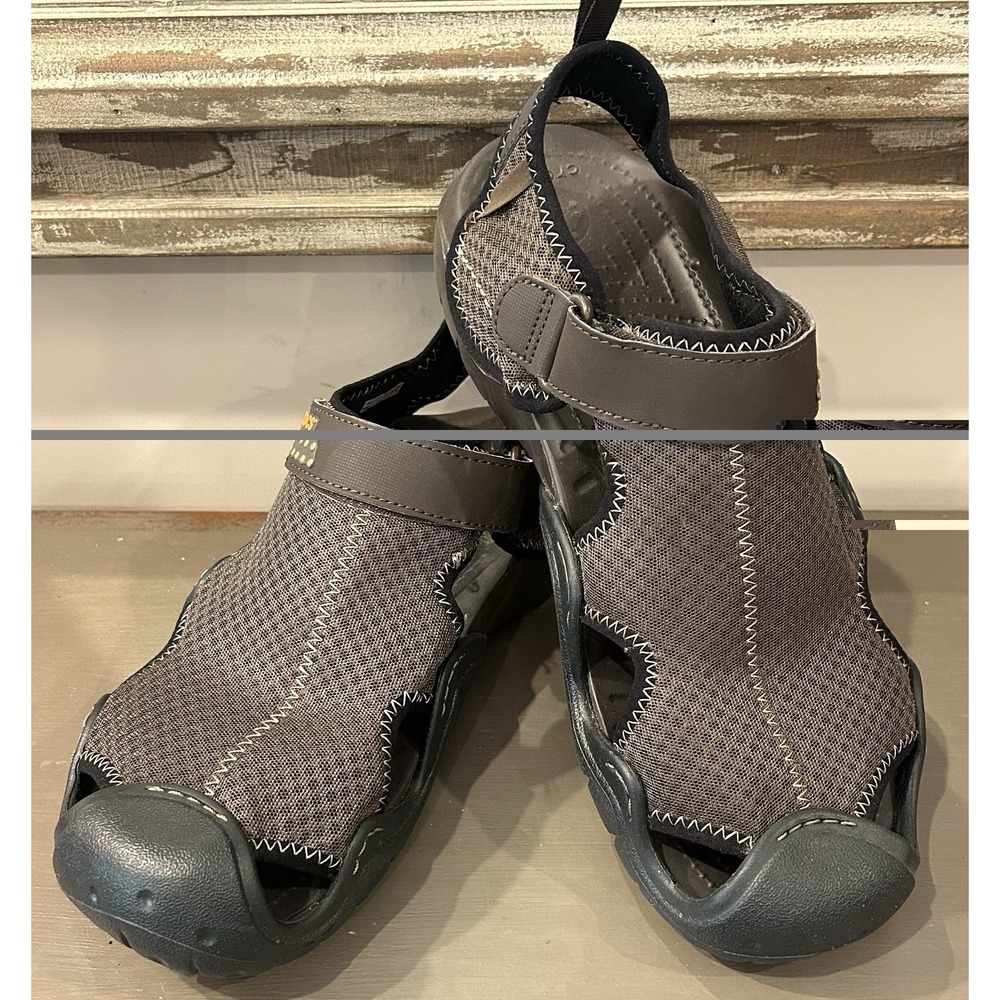 Crocs Swiftwater Fisherman Deck Water Sandals Men's Size 11 Brown Mesh